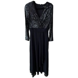 XSCAPE Navy Blue Sequin Gown Dress 10 NWT Long Sleeve Formal‎ Mother Bride